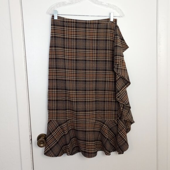 Leith Plaid Ruffle Academia Midi Skirt - Picture 2 of 8